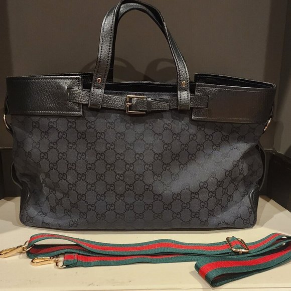 Gucci Vintage Early 2000's GG Canvas Belt Buckle Large Tote W/ Silver Hardware - Picture 3 of 9